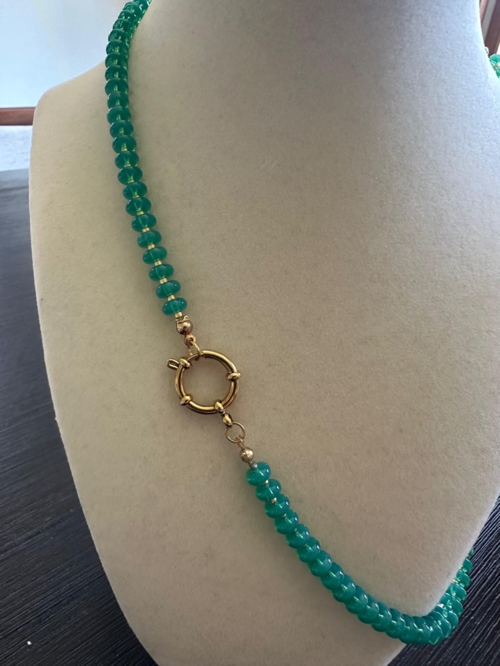 Green Glass Beads Toggle Necklace | Boho Summer Jewelry | Charm Necklace